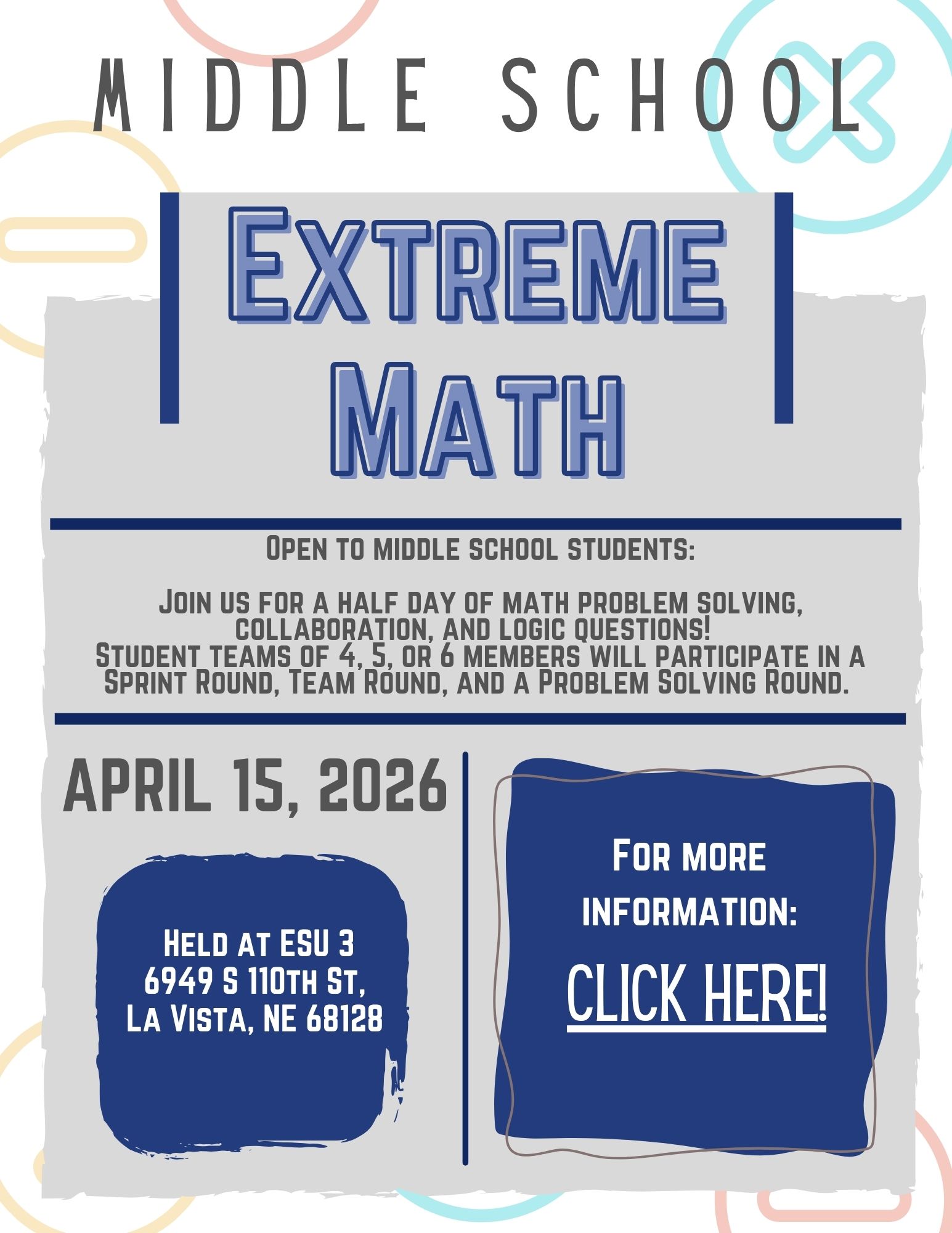 Click here to register for Extreme Math Middle School, 4-15-26, #24160